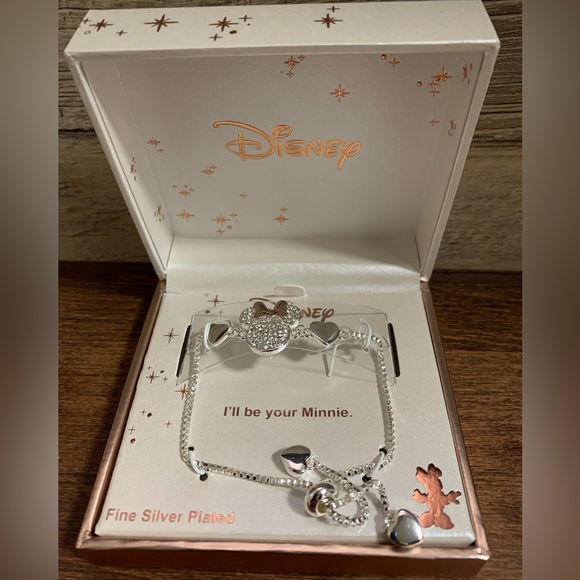 SILVER PLATED MINNIE HEARTS LOVE ADJUSTABLE BRACELET - New - Picture 1 of 5